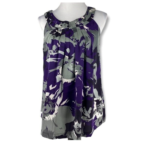 Calvin Klein Women's NWT Purple Floral Scoop Neck Sleeveless Tunic Blouse M/C40 - Picture 1 of 8